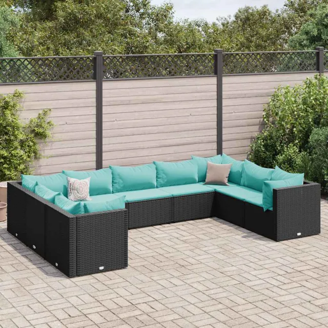 vidaXL 9-delige Loungeset met kussens poly rattan zwart, foto 2