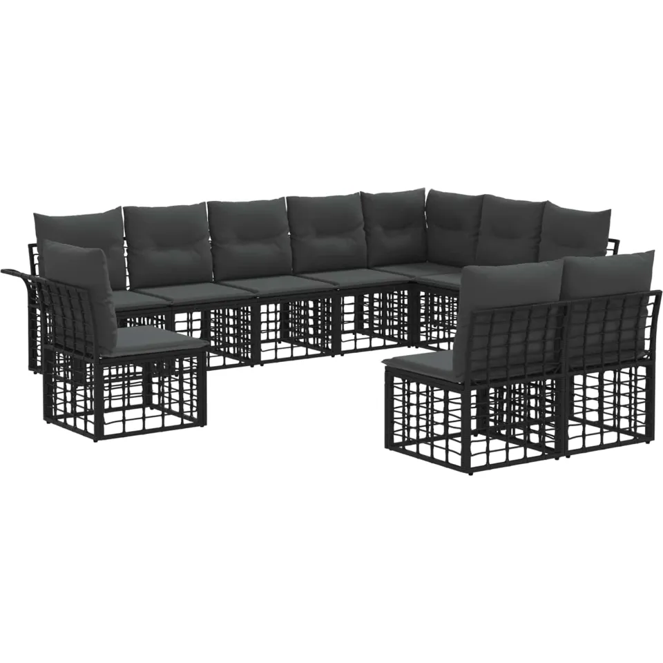 vidaXL Buiten bankenset 10 st Zwart en Donkergrijs Polyester, foto 3
