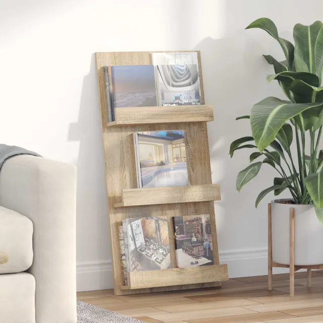 vidaXL Tijdschrift Rek Sonoma Eiken 51 x 11 x 102 cm Bewerkt hout Bruin