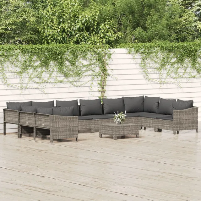 vidaXL 11-delige Loungeset met kussens poly rattan grijs, foto 2