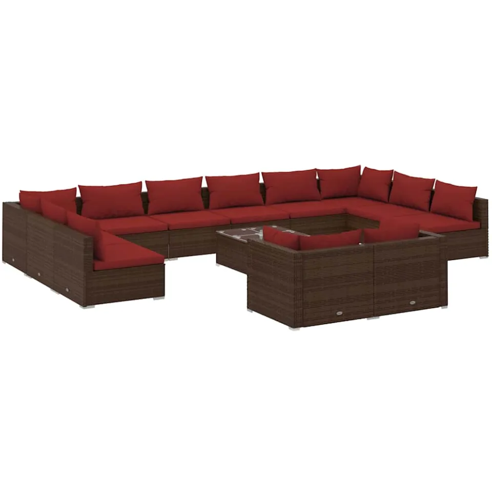 vidaXL 13-delige Loungeset met kussens poly rattan bruin, foto 3