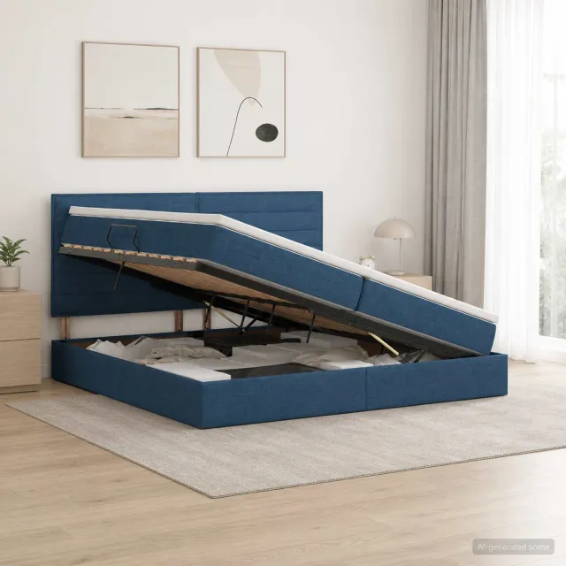vidaXL Opslag bed met matras met hoofdeinde Blauw 200 x 200 cm Stof