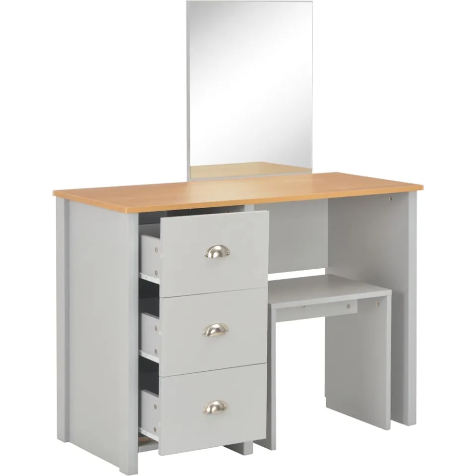vidaXL Kaptafel met spiegel en krukje 104x45x131 cm grijs, foto 3