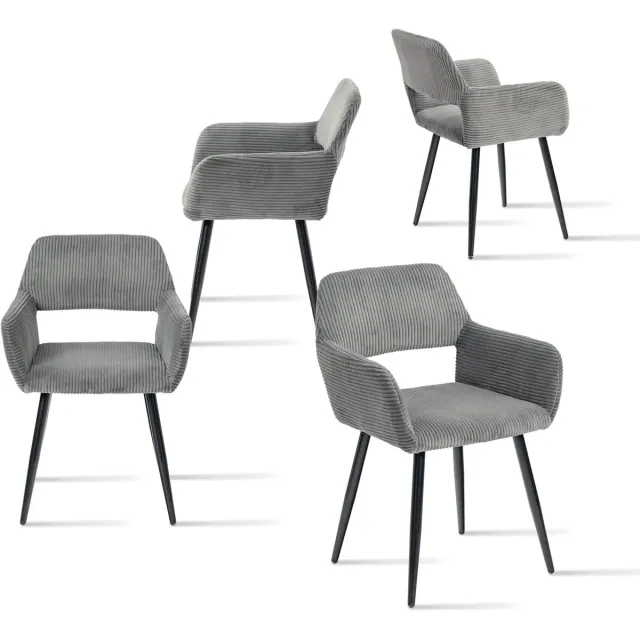 MEUBLE COSY Meubles Cosy Set van 4 eetkamerstoelen - met armleuningen Corduroy zitting – Donkergrijs