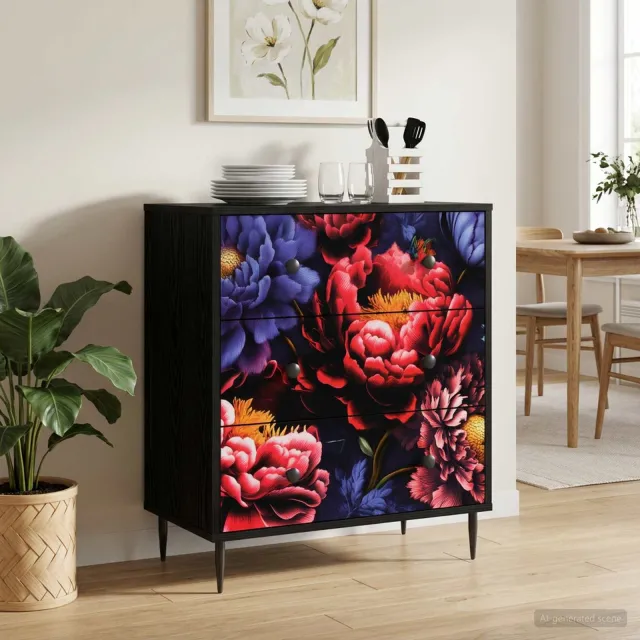 vidaXL Ladekast KIEL Donker pioenroosprint 66 x 36,5 x 76 cm Zwart