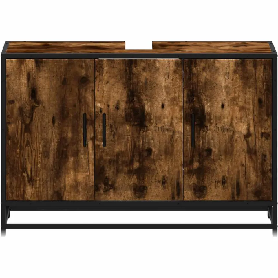 vidaXL Wastafelkast 90x33x60 cm bewerkt hout gerookt eikenkleurig, foto 4
