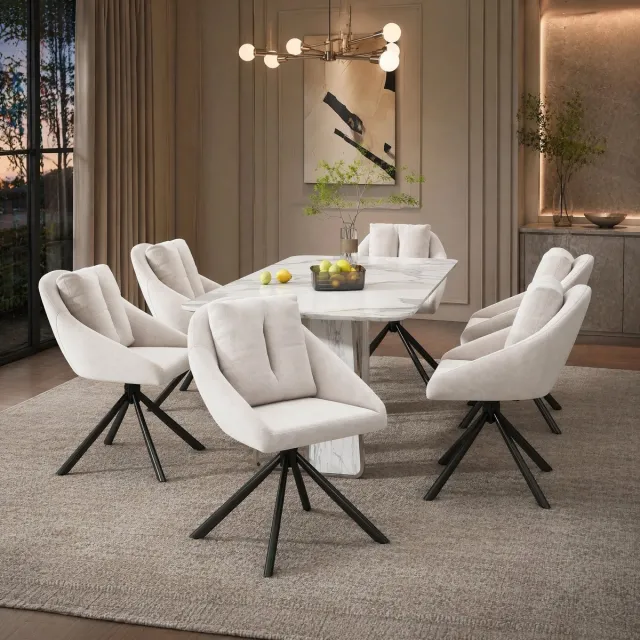 COVREO Eetkamerstoel set van 6 79 x 59 cm - draaibaar, velvet, beige