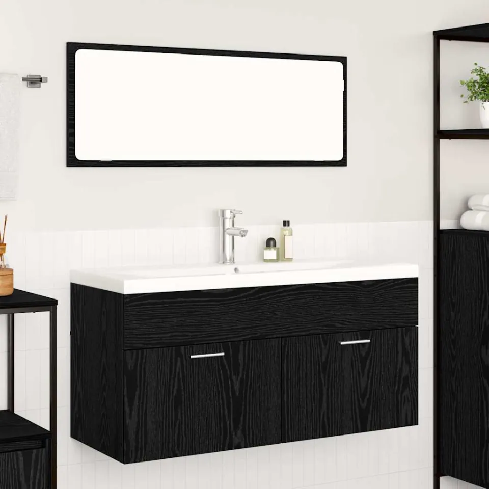 vidaXL Badkamerkast Zwart Eiken 100 x 38,5 x 46 cm Bewerkt hout, foto 4