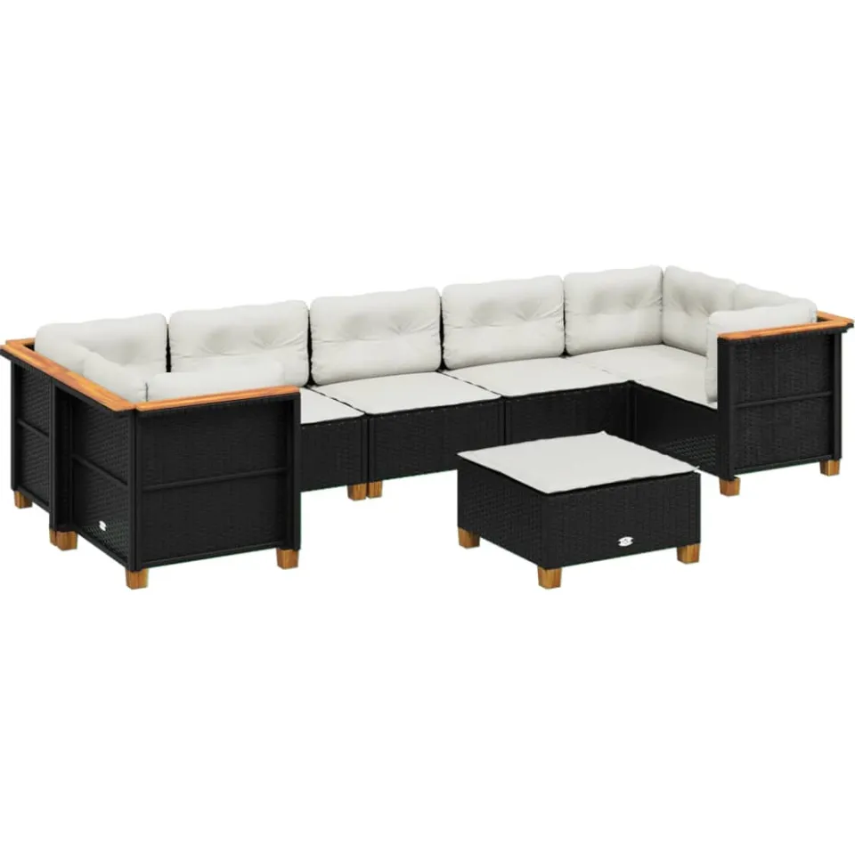 vidaXL 8-delige Loungeset met kussens poly rattan zwart, foto 3