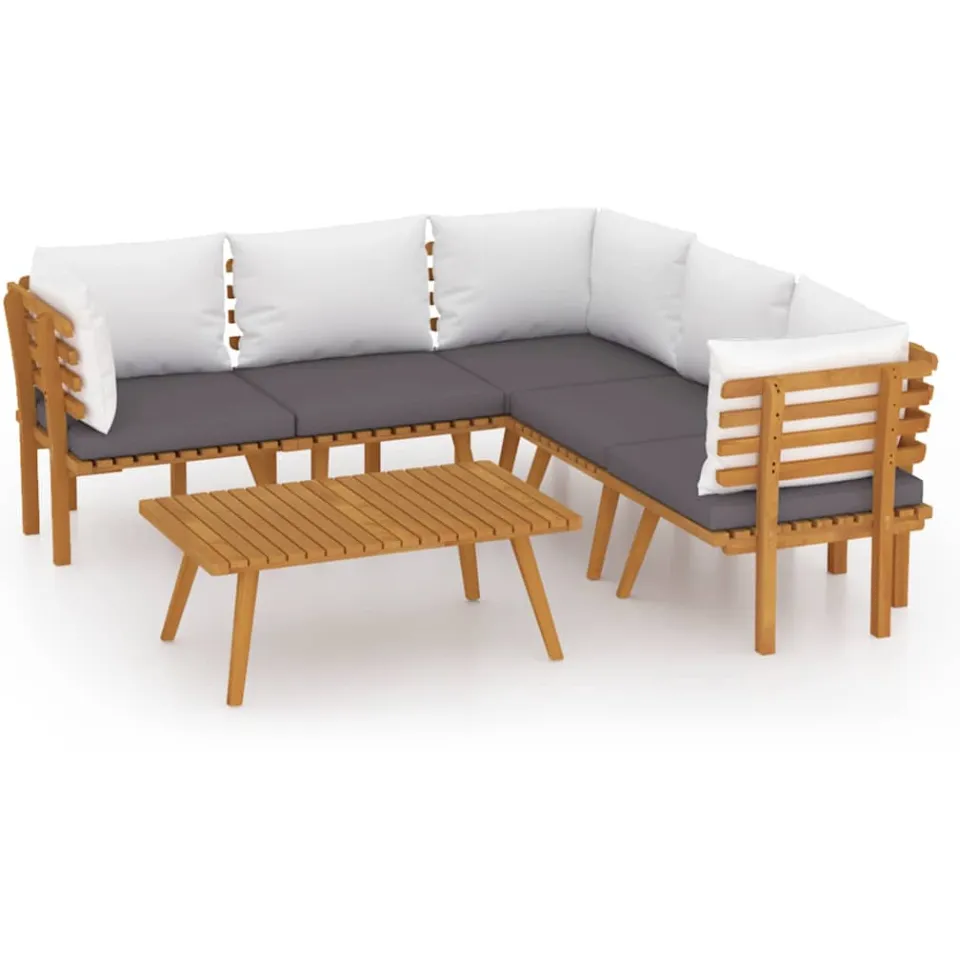 vidaXL 6-delige Loungeset met kussens massief acaciahout bruin, foto 3