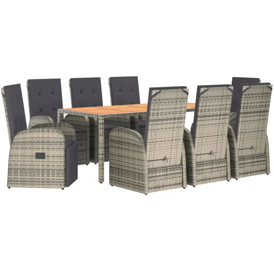 vidaXL 9-delige Tuinset met kussens poly rattan grijs