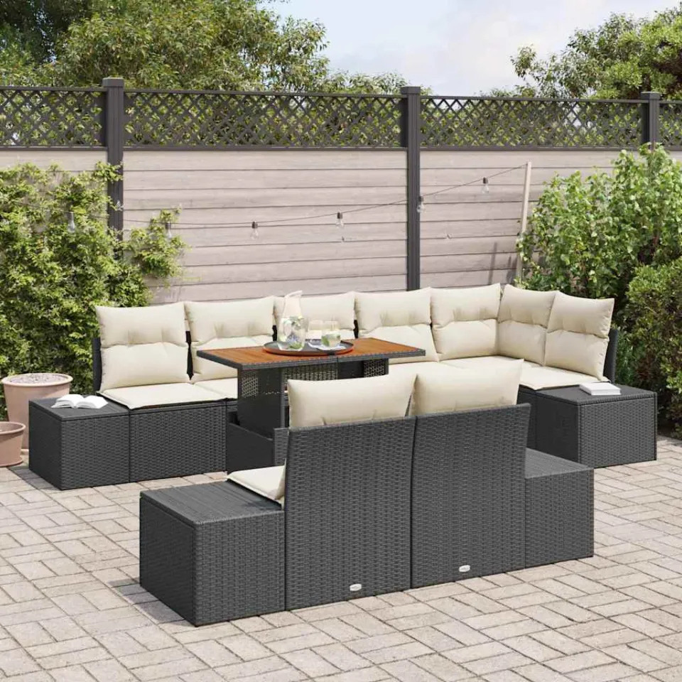 vidaXL Tuin Sofa Set 9 st Zwart Poly riet, foto 2