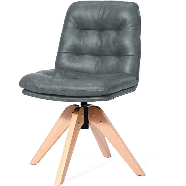 Homemiyn Eetkamerstoel Grijs – Draaibare Stoel 360° met Omhullende Rugleuning, PU Bekleding en Houten Poten, Comfortabele Stoel voor Eetkamer, Keuken en Woonkamer