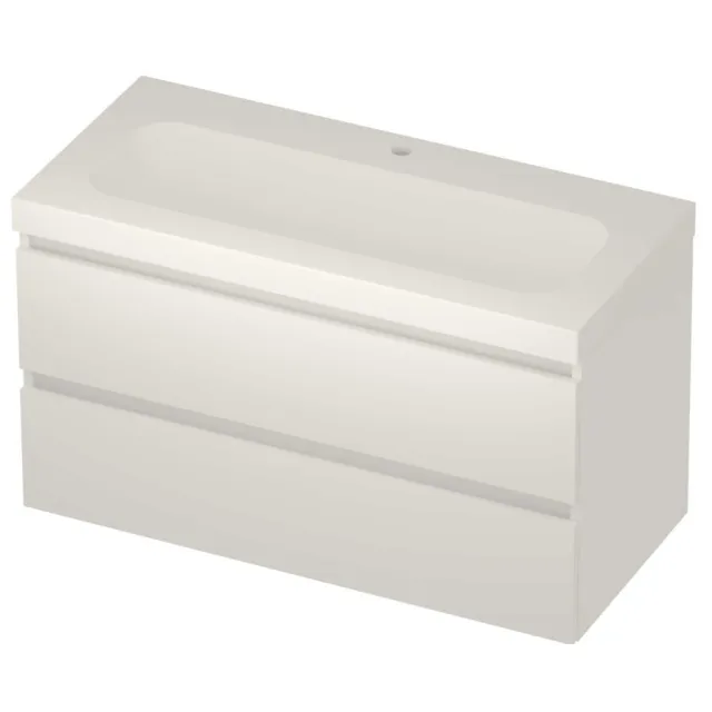 Basic-Line Moby 46 Badmeubelset Polystone 1 Kraangat Greeploos 100x46x58 cm Mat White Mat Wit