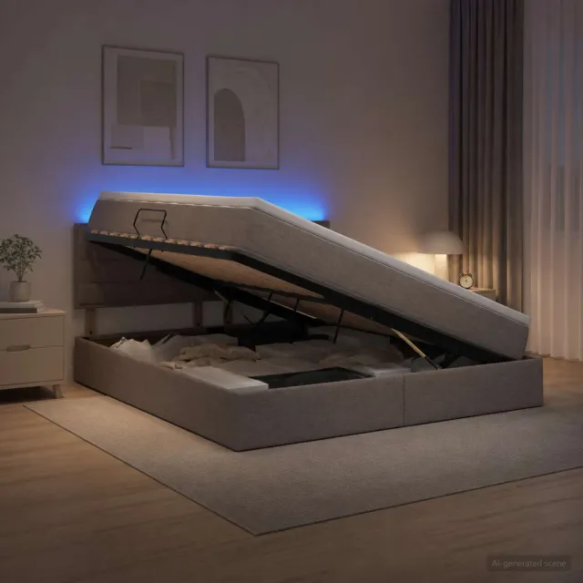 vidaXL LED Opslagbed met Matras Taupe 160 x 200 cm Stof