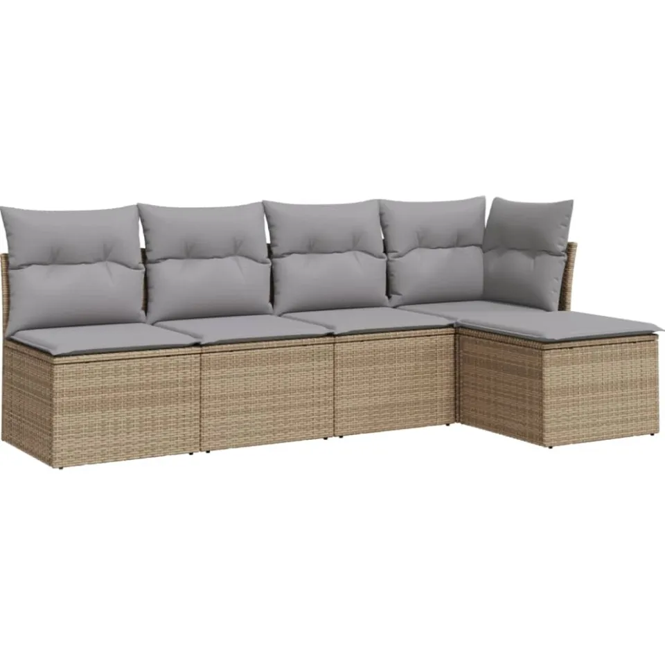 vidaXL 5-delige Loungeset met kussens poly rattan beige, foto 3