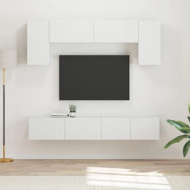 vidaXL Tv-meubelset 4 st Wit Bewerkt hout