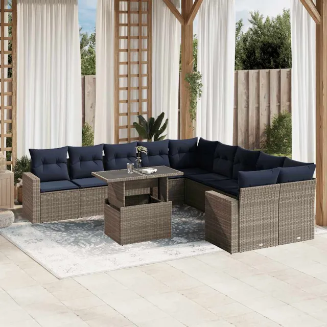 vidaXL 11-delige tuinbankset met kussens, grijs polyrotan, foto 2