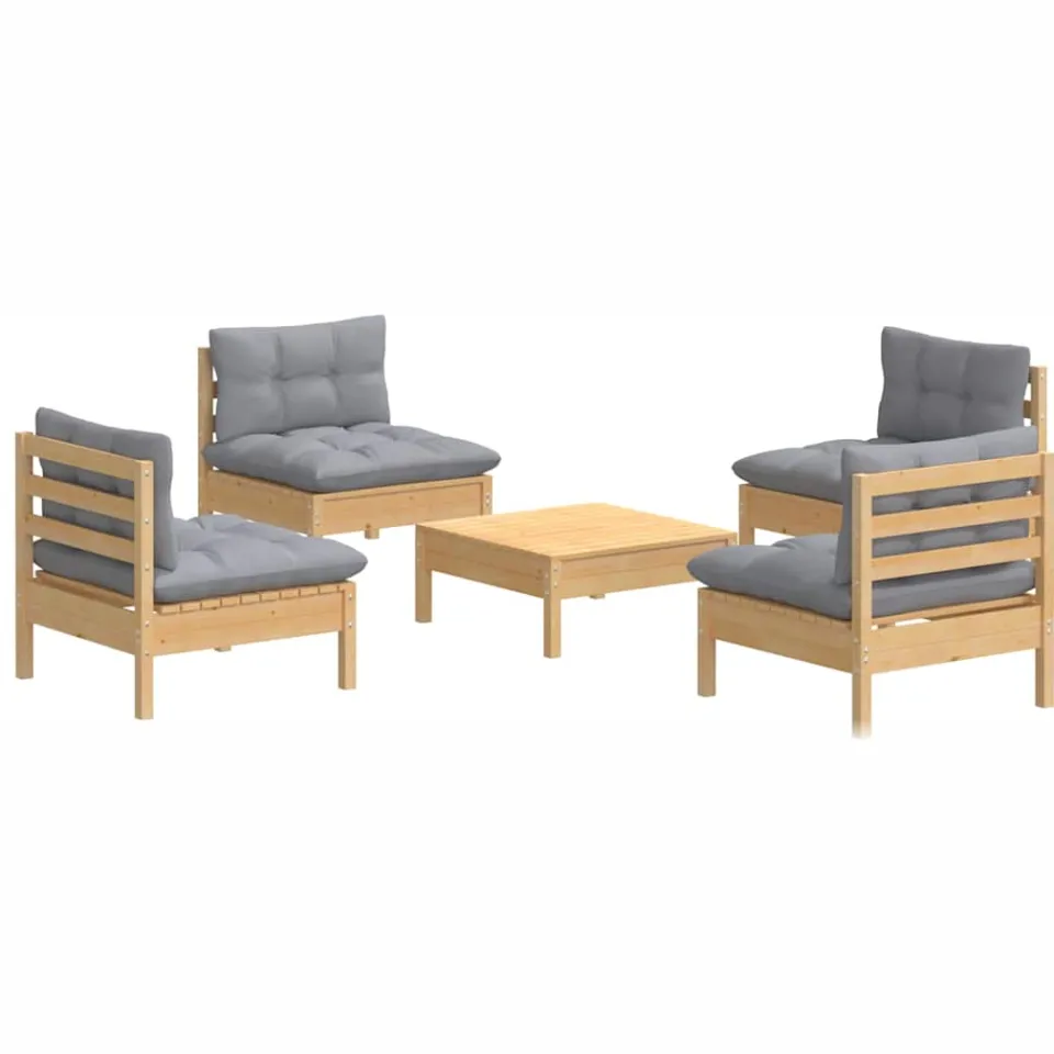 vidaXL 5-delige Loungeset met grijze kussens grenenhout Grijs