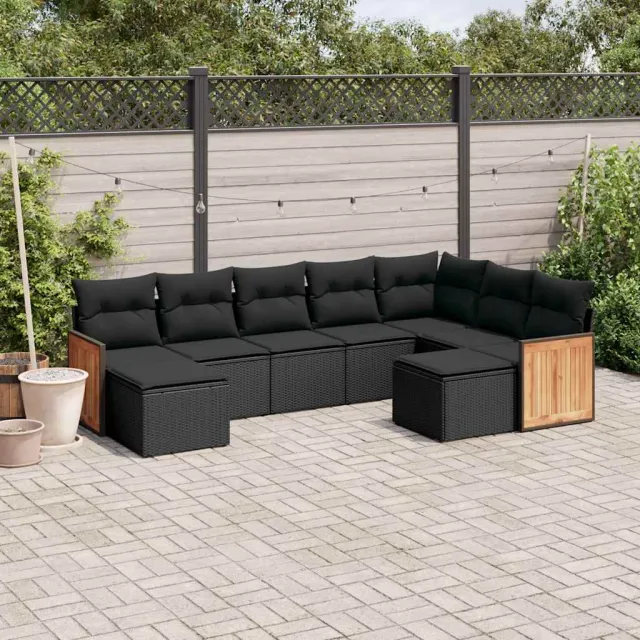 vidaXL 9-delige Loungeset met kussens poly rattan zwart, foto 2