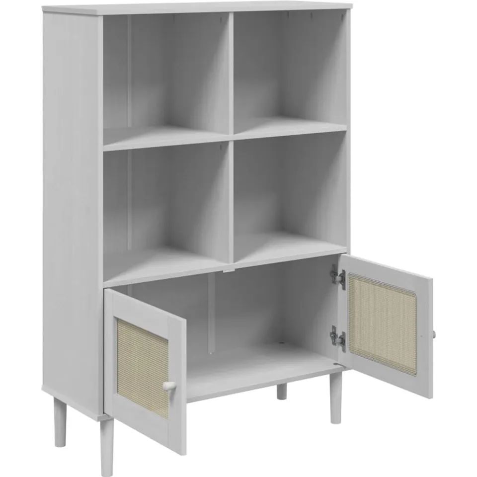 vidaXL Boekenkast SENJA rattan-look 90x35x130 cm grenenhout wit, foto 4