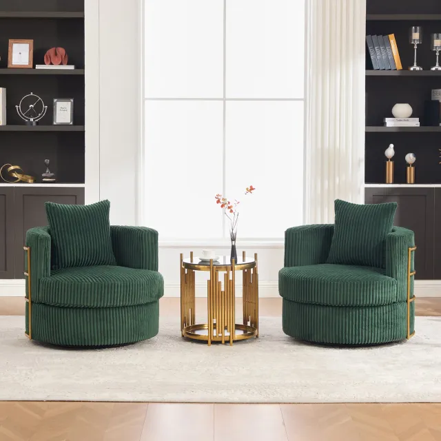 Wishdor Fauteuils set van 2 - 360° draaibaar met verborgen opbergruimte - Zachte corduroy bekleding en gevoerde zitting - Met armleuningen voor woonkamer slaapkamer en kinderkamer - 76 x 79 x 78 cm Donkergroen