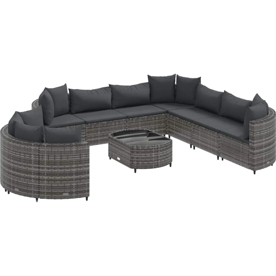 vidaXL 10-delige Loungeset met kussens poly rattan grijs, foto 3