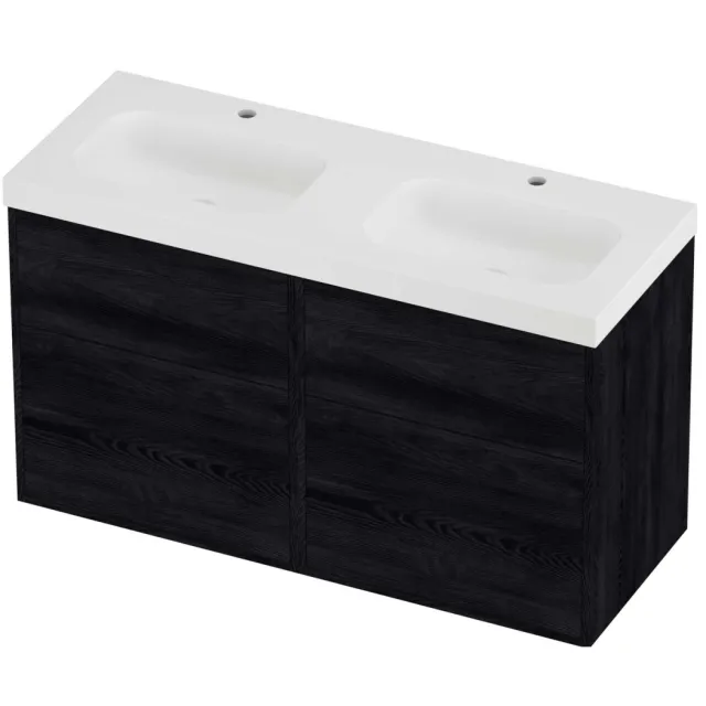 Proline Haga Badmeubelset Polystone Mezza Voor Grepen 120x46x73 cm Mat White Black Oak Eiken