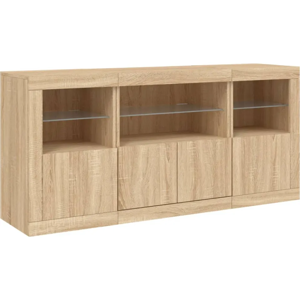 vidaXL Dressoir met LED-verlichting 142,5x37x67 cm sonoma eikenkleurig Bruin