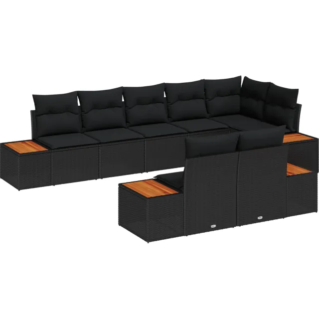 vidaXL Tuinbankenset 8 st Zwart Poly riet