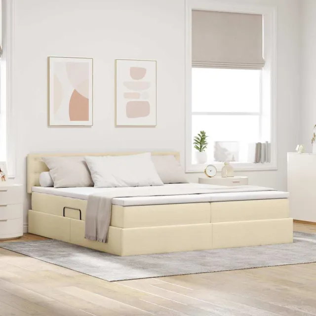 vidaXL Opslag bed met matras met opslag Crème 180 x 200 cm Nep Leer
