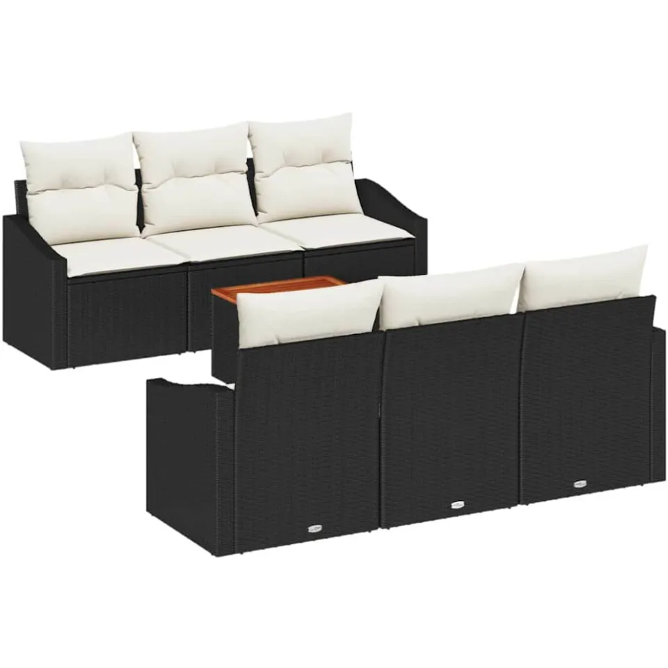 vidaXL Tuinbankenset 7 st Zwart en Crème poly rattan