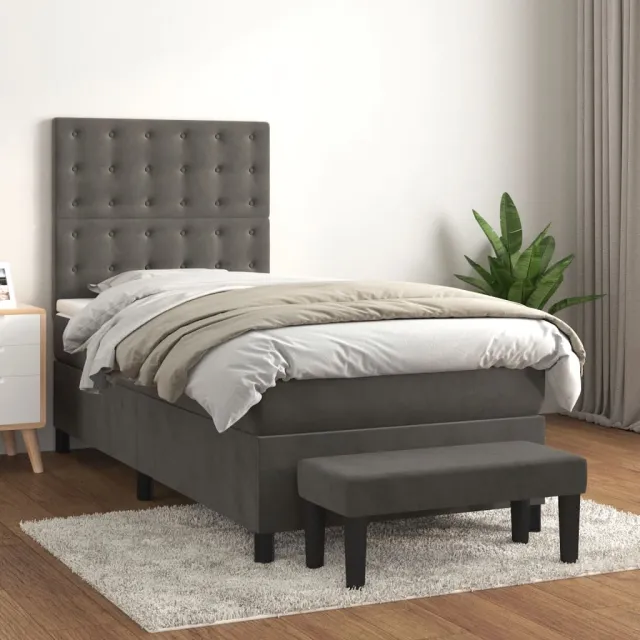 vidaXL Boxspring met matras fluweel donkergrijs 100x200 cm grijs