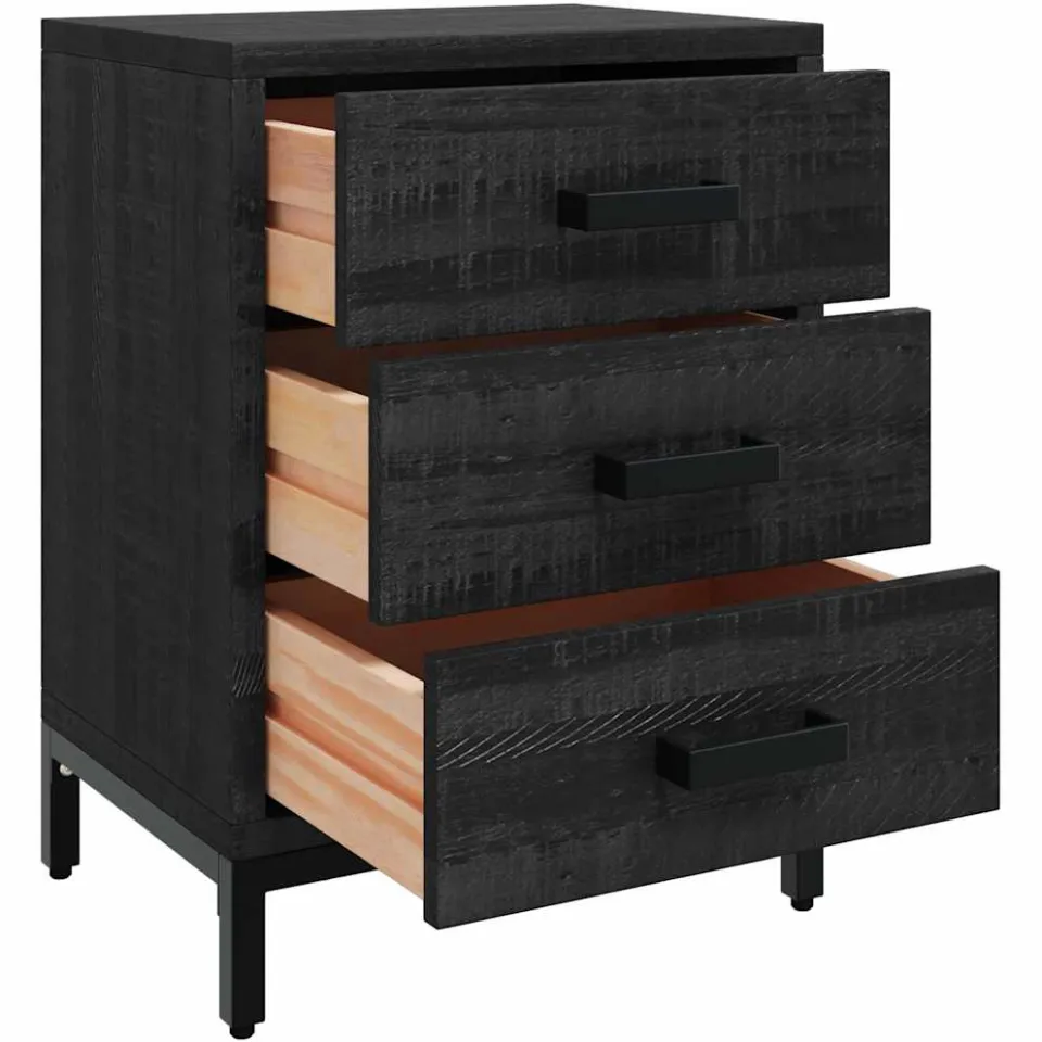 vidaXL Nachtkastjes 2 st 40x30x55 cm massief grenenhout zwart, foto 4