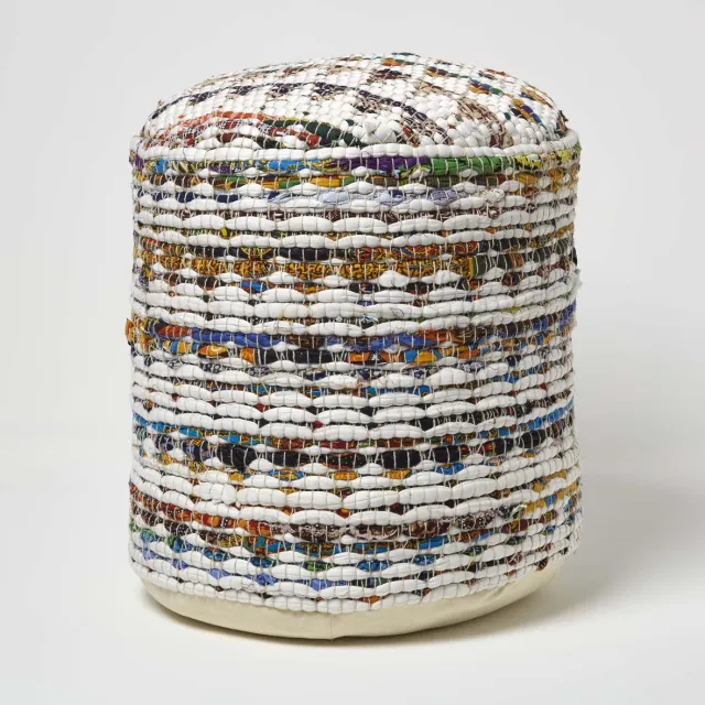 Homescapes design kruk poef rond Chindi kleurrijk Multi