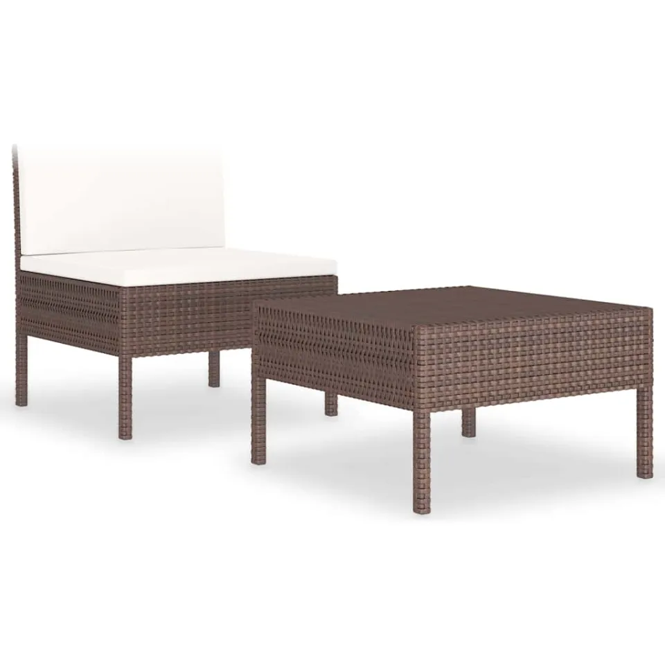 vidaXL 2-delige Loungeset met kussens poly rattan bruin, foto 3
