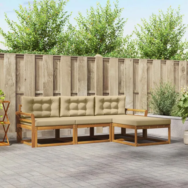 vidaXL Buiten bankenset 4 st 4-zits Natuurlijk en Beige Bruin