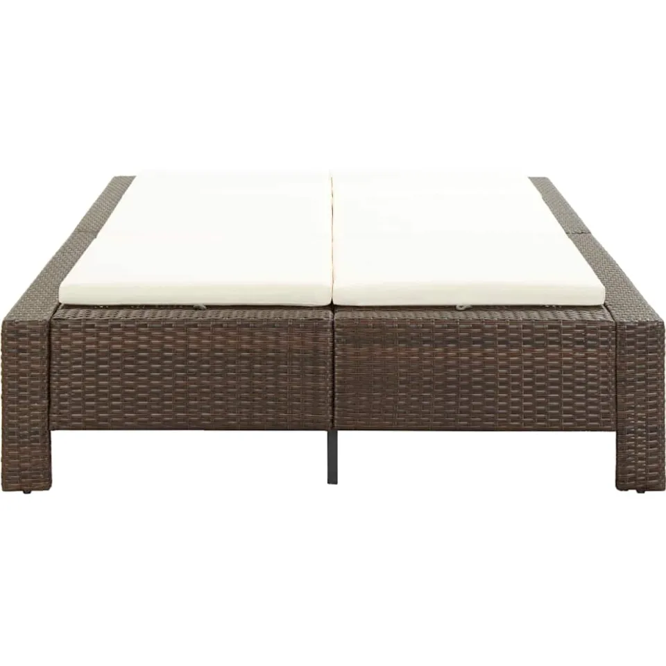 vidaXL Ligbed met kussen 2-persoons poly rattan bruin, foto 3