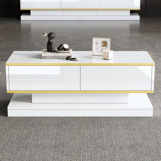 CHICFURN Salontafel - 2 lades - unieke vorm - wit en goud