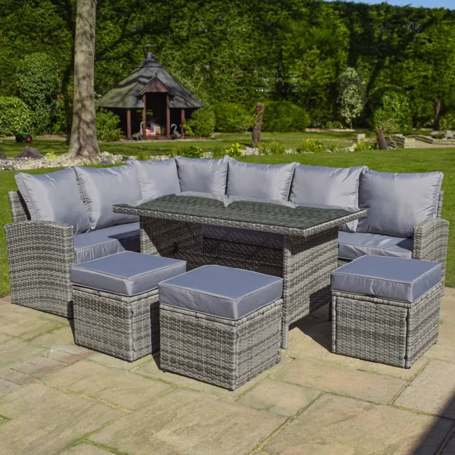 BPS Depot BPS De Camborn Rattan Loungeset - Grijs - Inclusief kussens - Tuin Loungeset met tafel - L-vormige bank