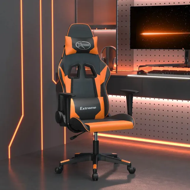 vidaXL Massage gamestoel kunstleer zwart en oranje