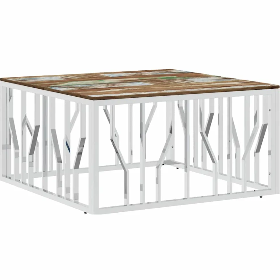 vidaXL Salontafel roestvrij staal en massief gerecycled hout zilver, foto 3