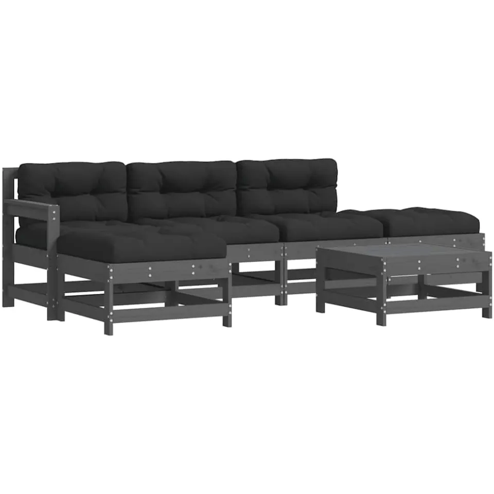 vidaXL 6-delige Loungeset met kussens massief hout grijs, foto 3