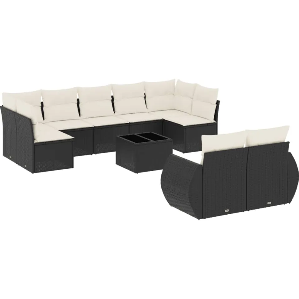 vidaXL 10-delige Loungeset met kussens poly rattan zwart, foto 4