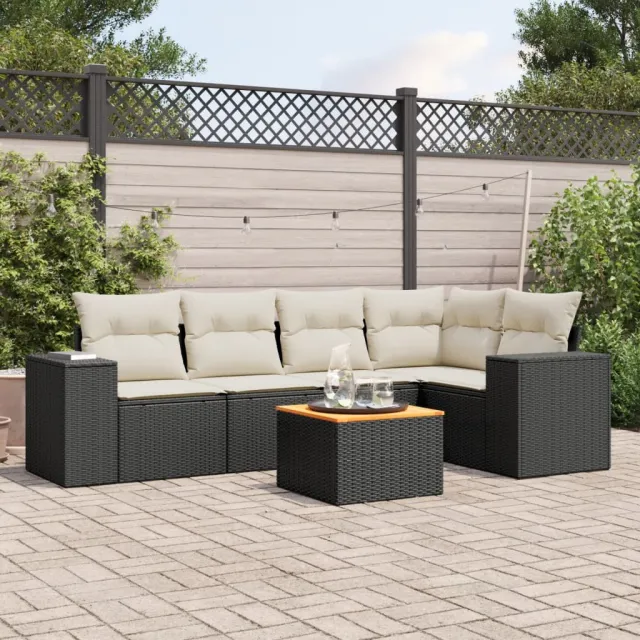 vidaXL 6-delige Loungeset met kussens poly rattan zwart, foto 2