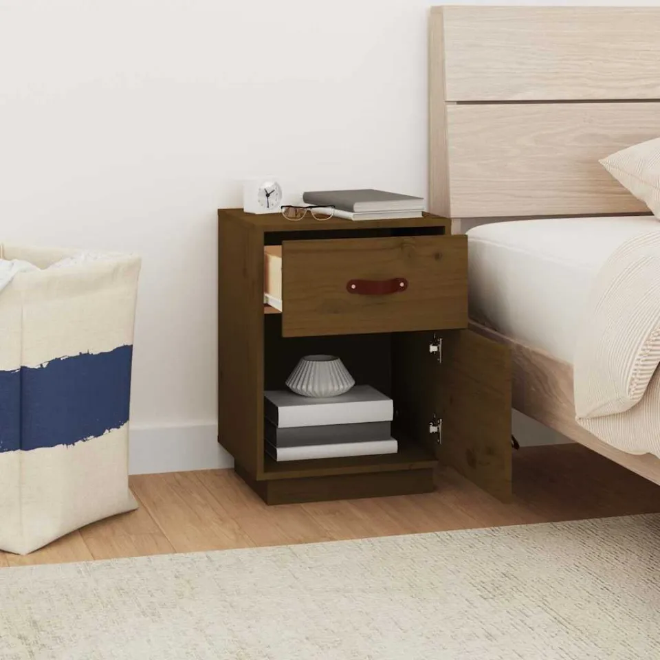 vidaXL Nachtkastjes 2 st 40x34x55 cm massief grenenhout honingbruin bruin, foto 3