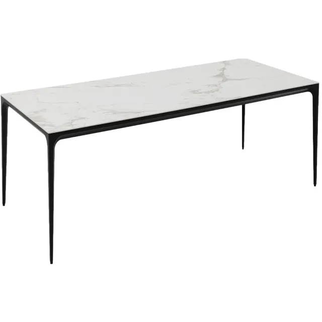 Goossens Eettafel Mundi - 200 x 74 x 100 - keramiek - wit - rechthoekig keramiek wit geaderd