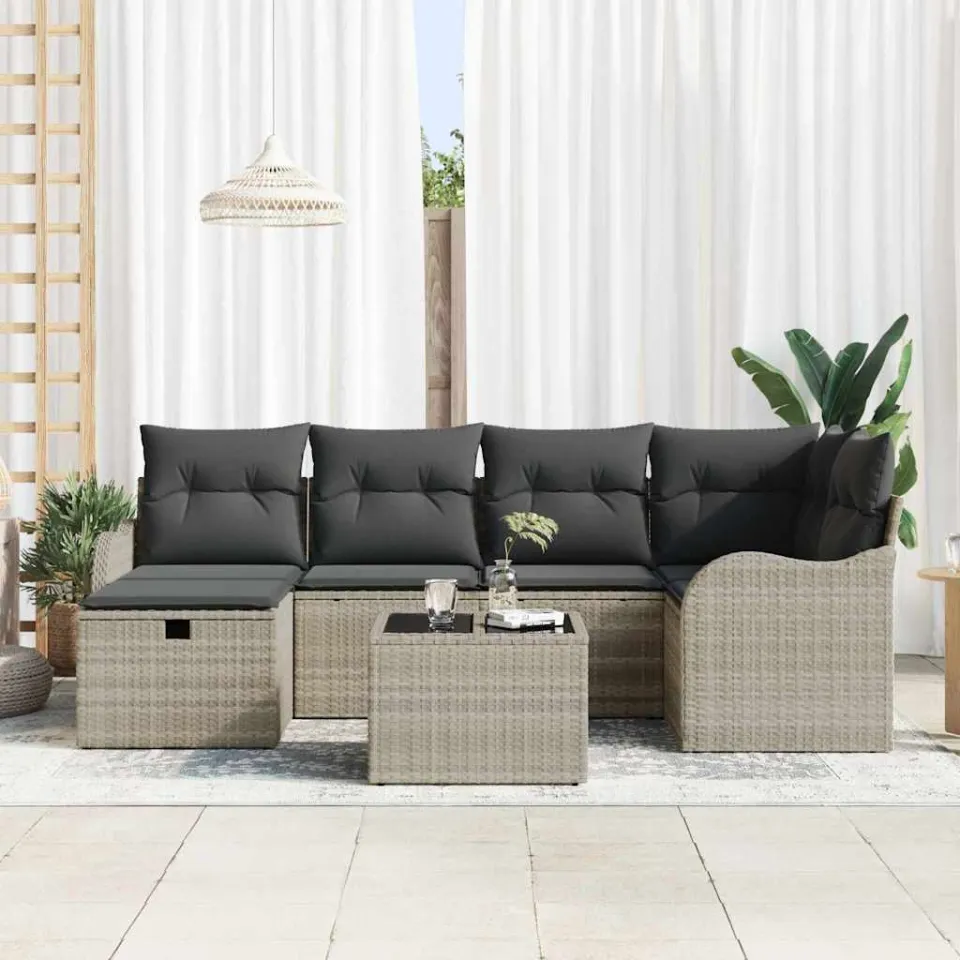 vidaXL Tuin Sofa Set 7 st Poly riet zwart, foto 3