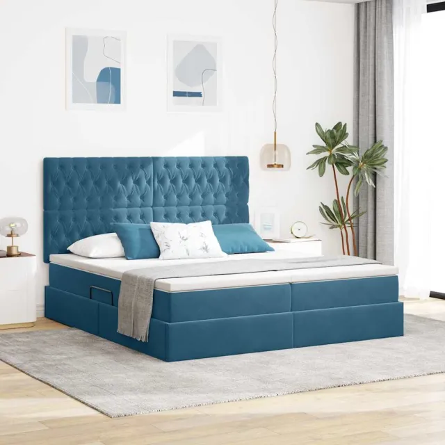 vidaXL Opslag bed met hoofdeinde Donkerblauw 180 x 200 cm Fluweel