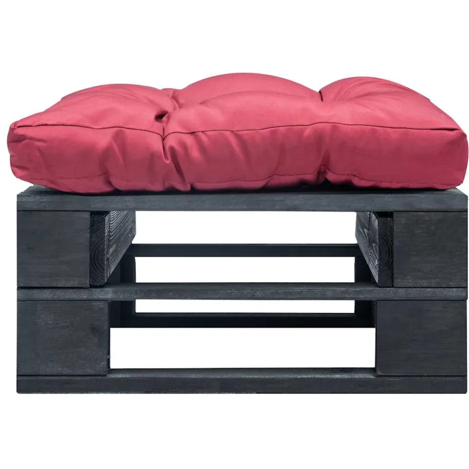 vidaXL Tuinpoef met rood kussen pallet hout zwart, foto 2